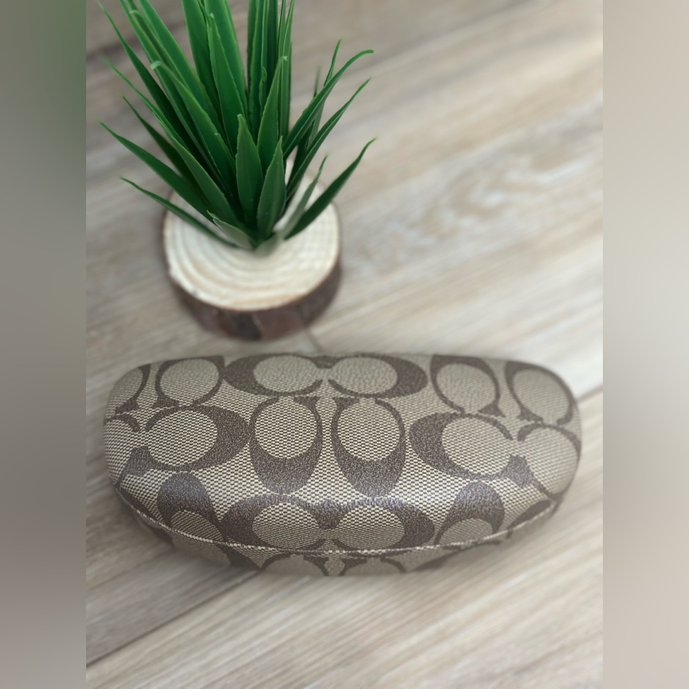 Coach Signature C Hard Glasses Case Brown Tan Monogram Clamshell Sun Eye